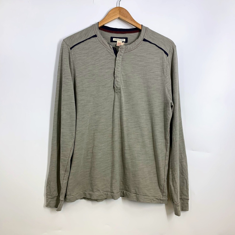 Carbon 2 Cobalt Shirt Mens Gray Henley Long‎ Sleeve Cotton T Shirt Size S